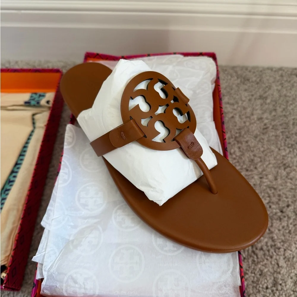 Tory Burch Miller Soft Leather Sandals Bourbon Miele Size 10 Brown Tan